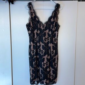 Adrianna Papell Lined Black Lace Dress Size 8 EUC